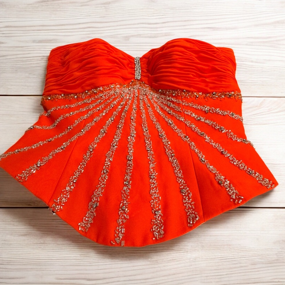Elegant Orange embellished beaded Strapless top size 10